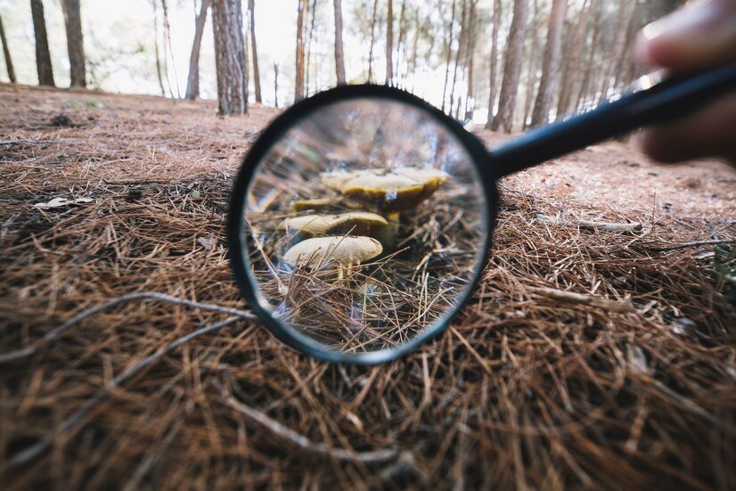 crop-hand-with-magnifying-glass-near-mushrooms_23-2147770959